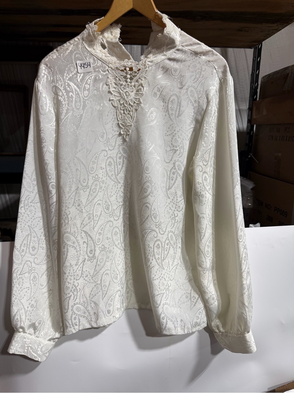 #4454-Worthington Cream Paisley Lace-Inset Blouse